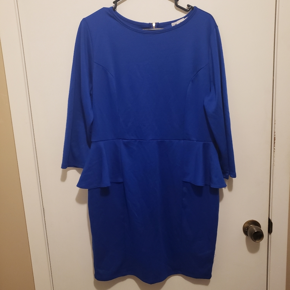 Royal blue dress with ruffle.